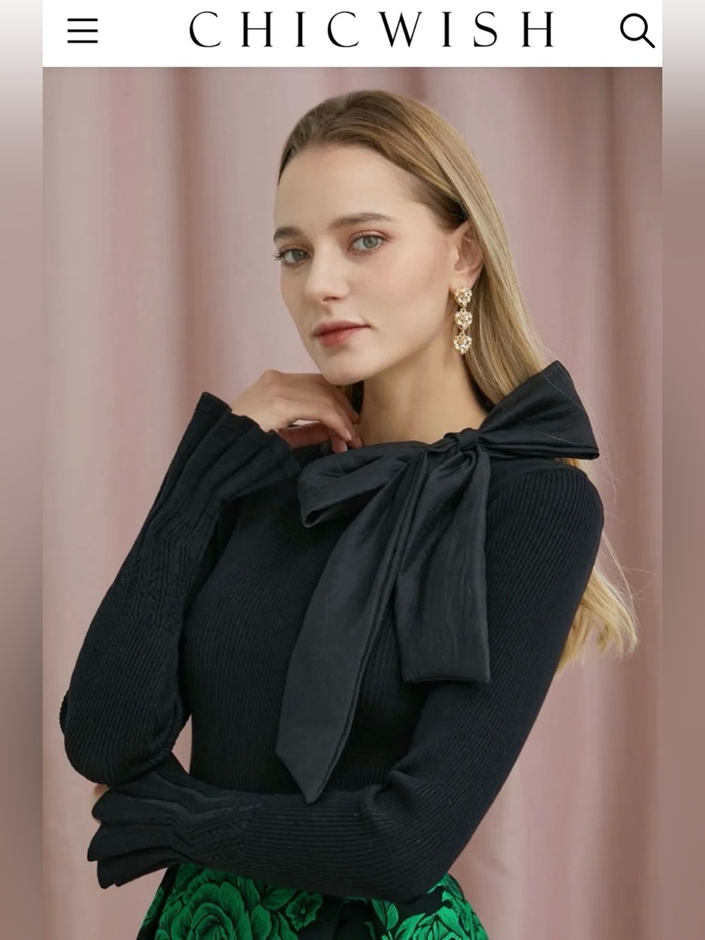 Chicwish Black Ribbed Sweater with Oversized Bow Shoulder/Neck Size S/M